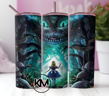 Alice in Wonderland Tumbler Wrap PNG | 20oz Skinny Tumbler Sublimation Design | Instant Download