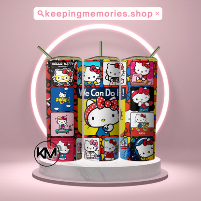 Hello K itty Tumbler Wrap PNG | 20oz Skinny Tumbler Sublimation Design | Instant Download