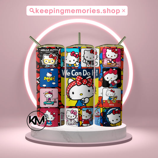 Hello K itty Tumbler Wrap PNG | 20oz Skinny Tumbler Sublimation Design | Instant Download