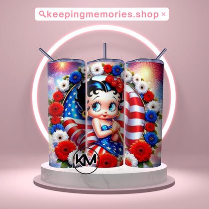 Betty Boop American Tumbler Wrap PNG | 20oz Skinny Tumbler Sublimation Design | Instant Download