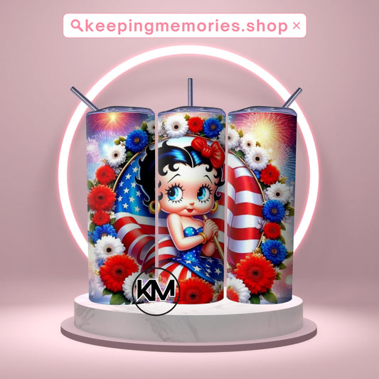 Betty Boop American Tumbler Wrap PNG | 20oz Skinny Tumbler Sublimation Design | Instant Download